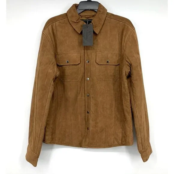 BlankNYC Jacket Quick Action 100% Goat Leather Brown Button Snap